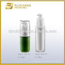 Botella airless plástica de 15ml / 30ml, botella airless cosmética redonda del tubo doble, botella airless crema facial